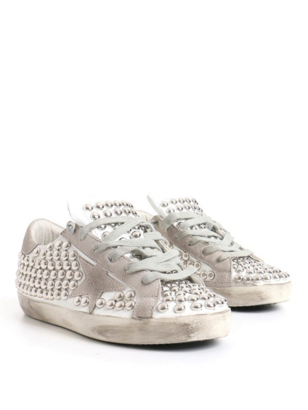 GUC Golden Goose Superstar Silver Studded Low-Top Sneakers Size IT 40 US 9/9.5